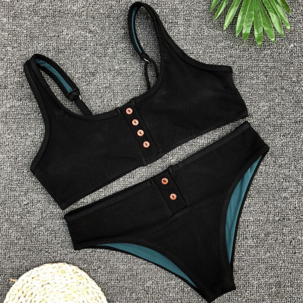 SOLD!! Blue Front Button Ribbed Bikini - Picture 4 of 8